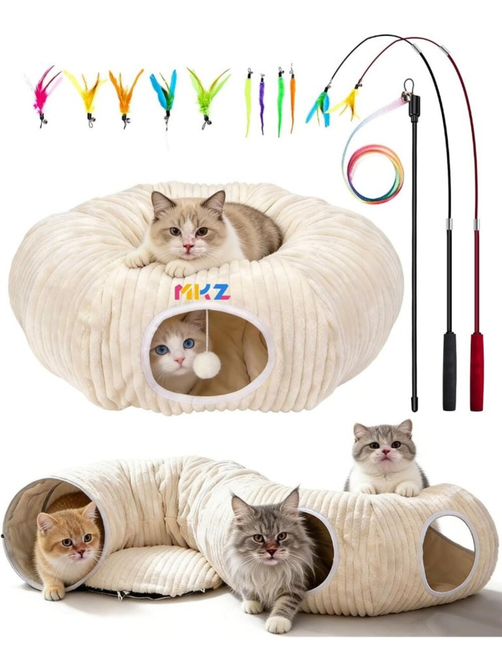 Cozy Cat Tunnel Bed with 12 Fun Interactive Toys for Indoor Kittens